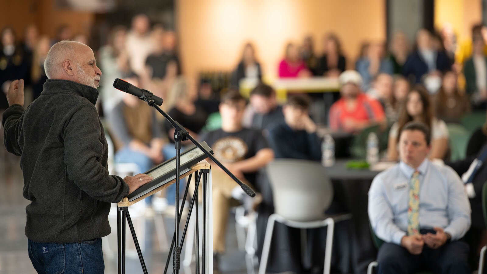 Ohio State Senator Kyle Koehler addresses the crowd at Global Impact STEM Academy's ribbon cutting ceremony on May 23.