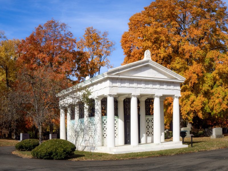 A mausoleum at Ferncliff Cemetery